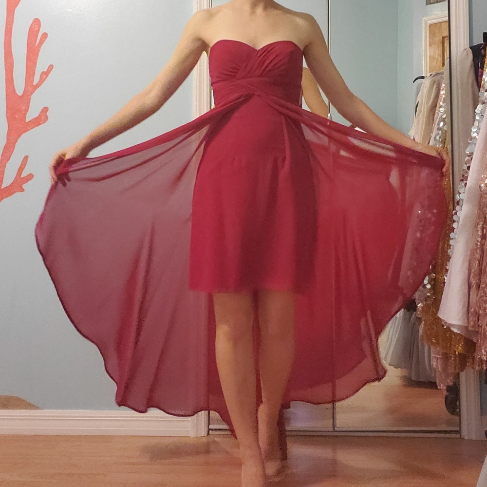 SOLD Evening Maroon Chiffon Strapless Dress* - Picture 4 of 8